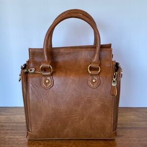 Cobbler Legend Brown Leather Satchel Crossbody Double Handle Handbag Purse